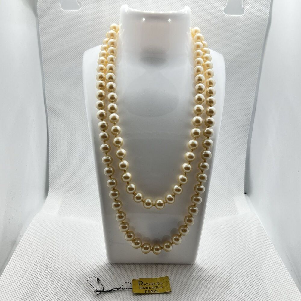 VTG Champagne Colored Richelieu 38" Simulated/Faux Pearl Necklace-Dead Stock-NIB